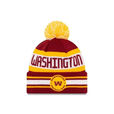 Red Washington Football Team Hat - New Era NFL Striped Pom Knit Beanie USA5812469